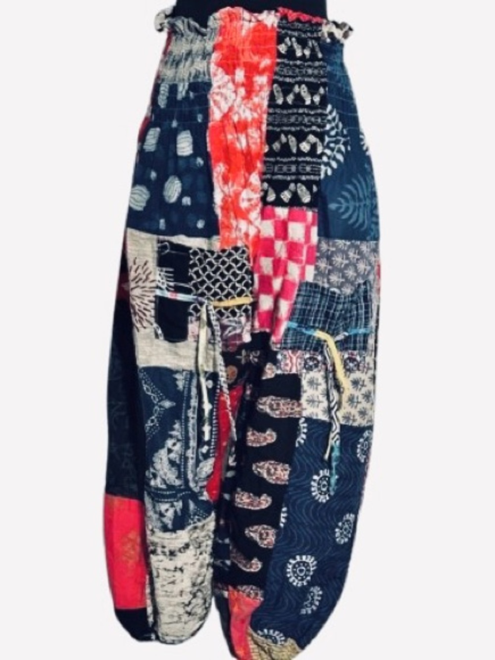 100% Cotton JACKPOT Colorful Patchwork Harem Pants Boho Bohemian Yoga Medium - Picture 2 of 15